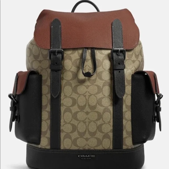 NWT Coach Hudson Backpack In Colorblock Signature Canvas Khaki Terracott… - Picture 9 of 13